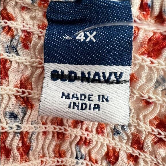 Old Navy Blouse Size 4X Floral Boho Babydoll Tie Back Short Flutter Sleeves Top - Picture 11 of 12